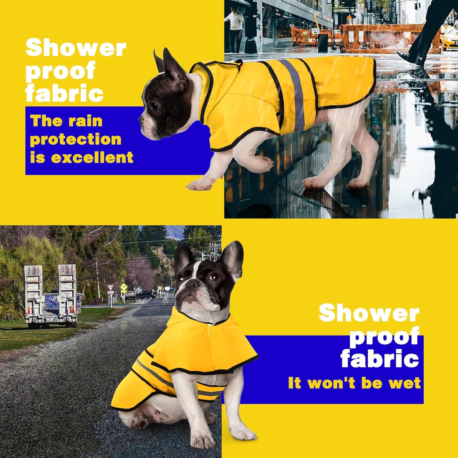 Waterproof Dog Raincoat - Adjustable Hooded Poncho with Reflective Stripes & Leash Hole for All Dog Sizes - Bright Yellow M