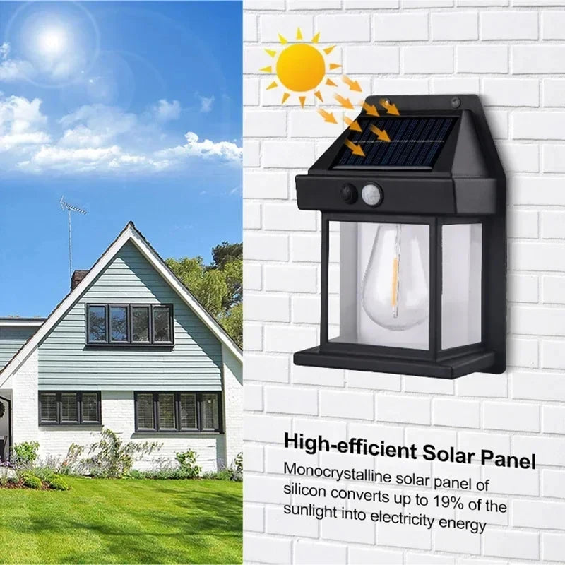 Smart Solar Tungsten Night Lamp with Motion Sensor - 3 Lighting Modes, Waterproof Garden Lantern for Courtyards and Outdoor Decor
