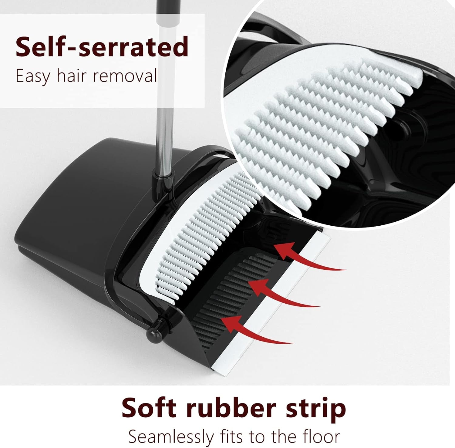 Effortless Cleaning: 54” Long Handle Broom & Dustpan Combo Set - Sleek Black & Grey Design for Home, Office & Kitchen