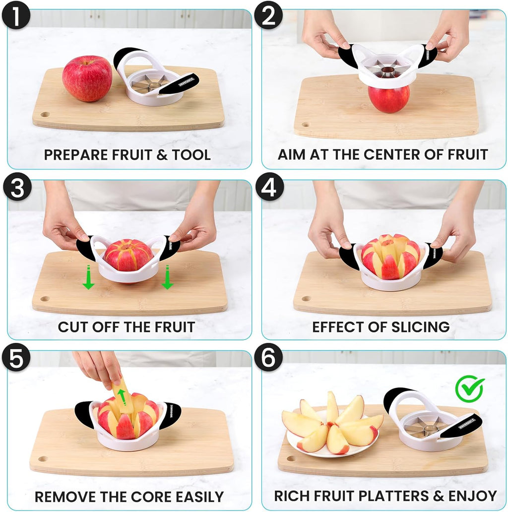 Professional 3.5 Inch Apple Slicer & Corer - Super Sharp Stainless Steel Cutter with 8 Blades - Effortless Apple Prep Tool (Black)