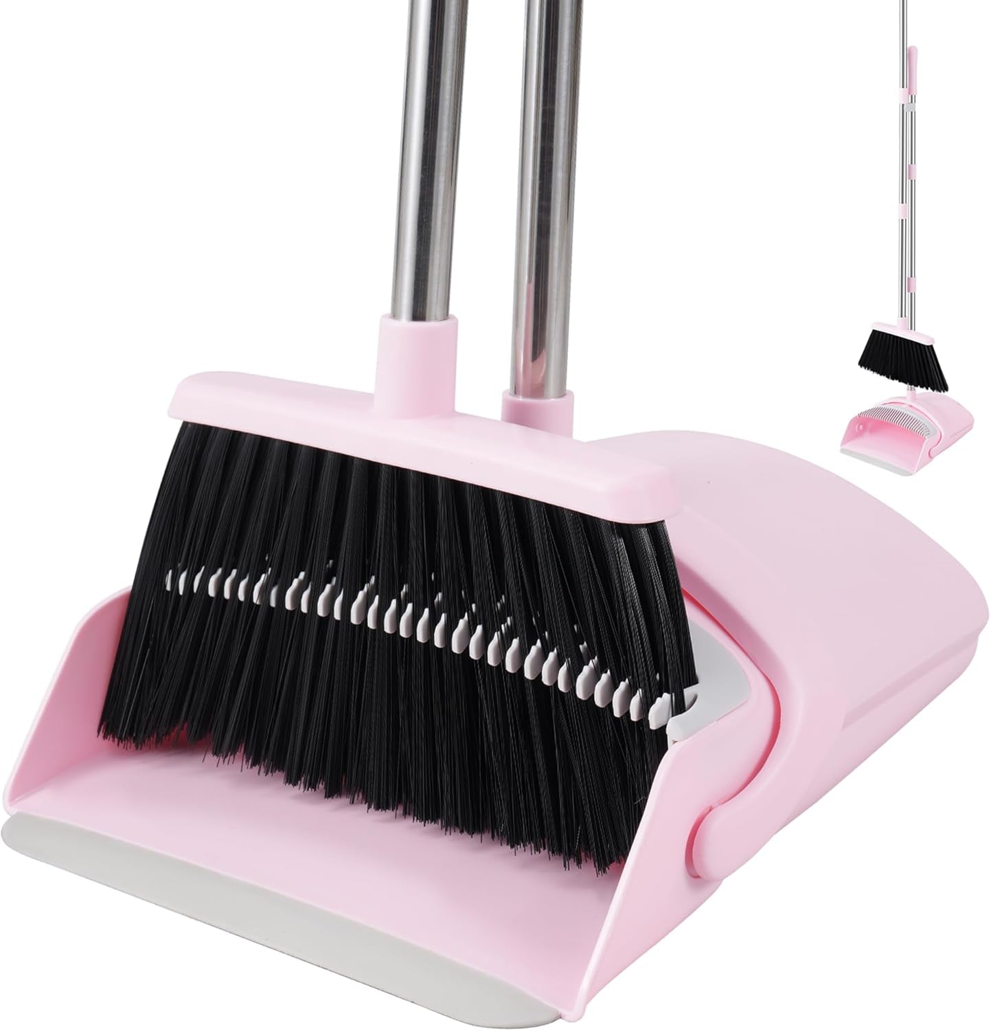 Pink Broom and Dustpan Set - Collapsible Indoor Sweeping Combo for Home, Office, Kitchen & Pet Hair Cleanup