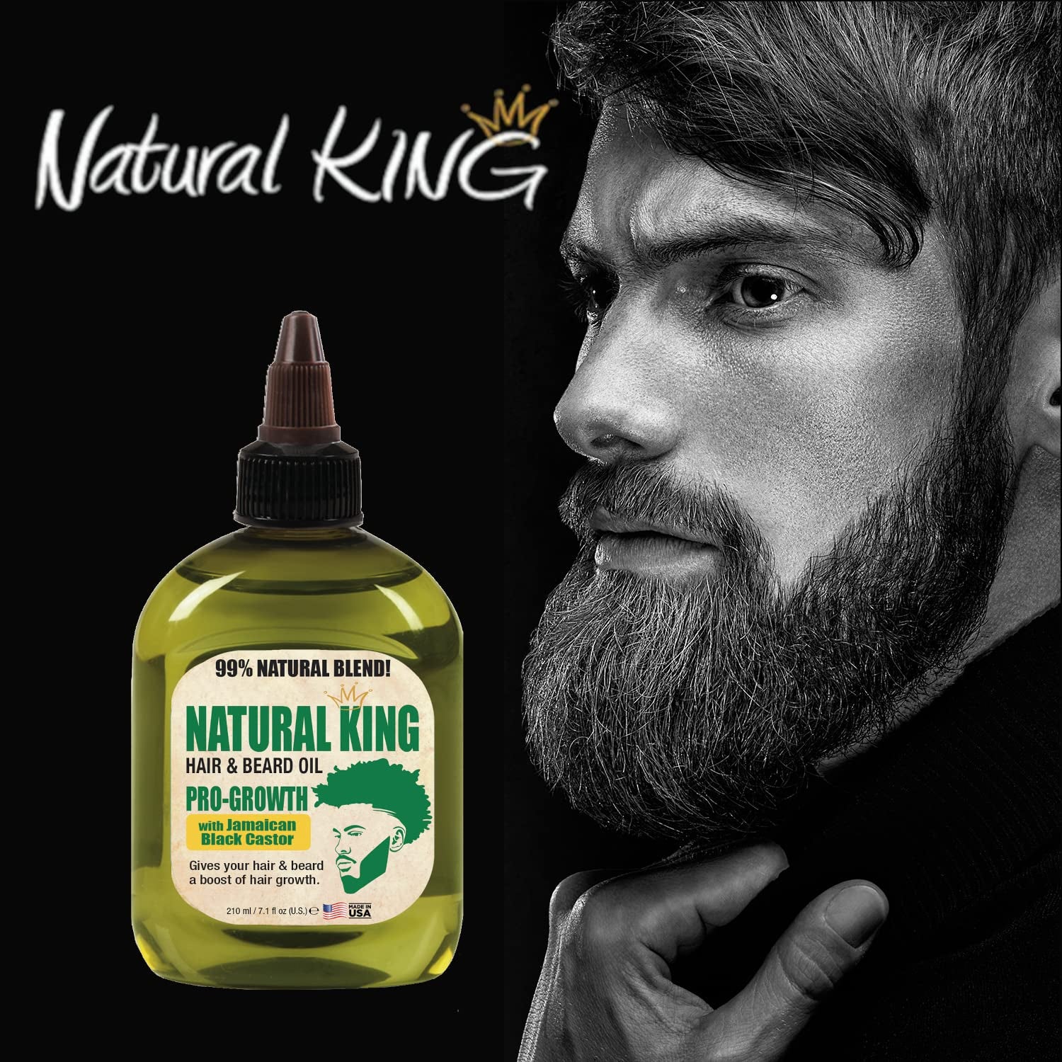 Natural King Pro-Growth Hair & Beard Oil - Infused with Jamaican Black Castor Oil, 7.1 Oz for Ultimate Nourishment and Growth