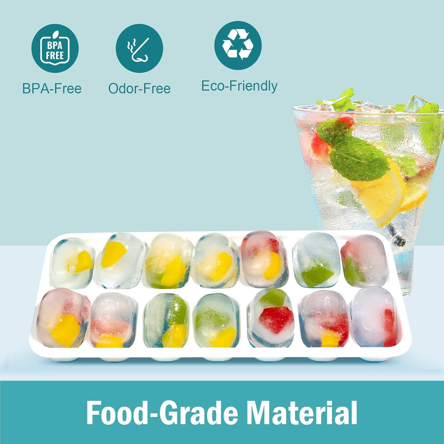Versatile 3-Pack Ice Cube Trays with Lids - Flexible Silicone, Stackable & Space-Saving Design, Color-Coded for Easy Use (2 Green, 1 Blue) - Perfect for Juices, Coffee & Cocktails, BPA Free