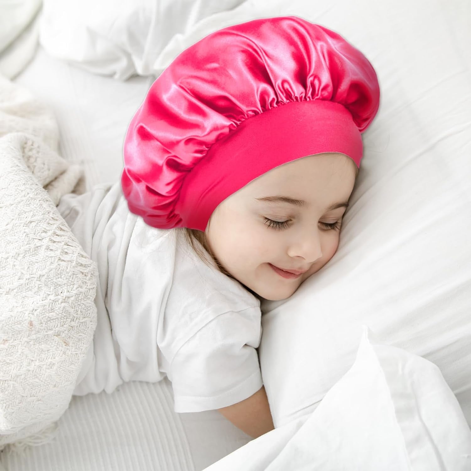 2 Pack Kids Silk Satin Bonnets for Girls - Comfortable Sleeping Caps for Curly Hair with Elastic Wide Band - Perfect for Toddlers and Children