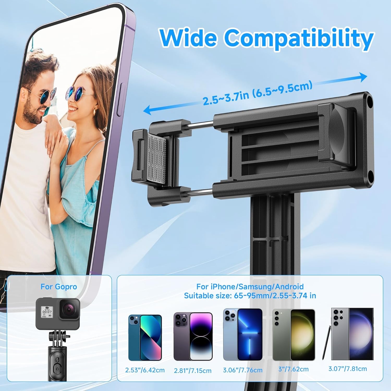 Extendable Selfie Stick Tripod with Wireless Remote - Lightweight & Portable, Compatible with iPhone 15/14/13/12 Pro, Samsung Smartphones & More