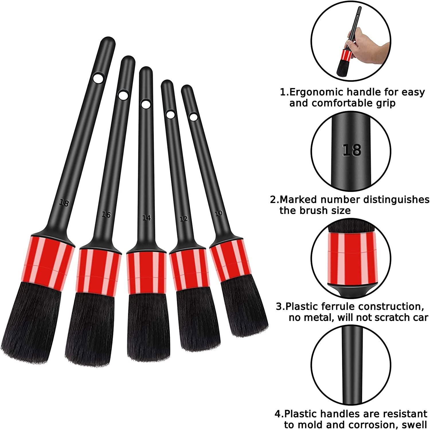 10-Piece Auto Car Detailing Brush Set - Complete Interior & Exterior Cleaning Kit with Boar Hair, Wire, and Air Vent Brushes for Ultimate Car Care