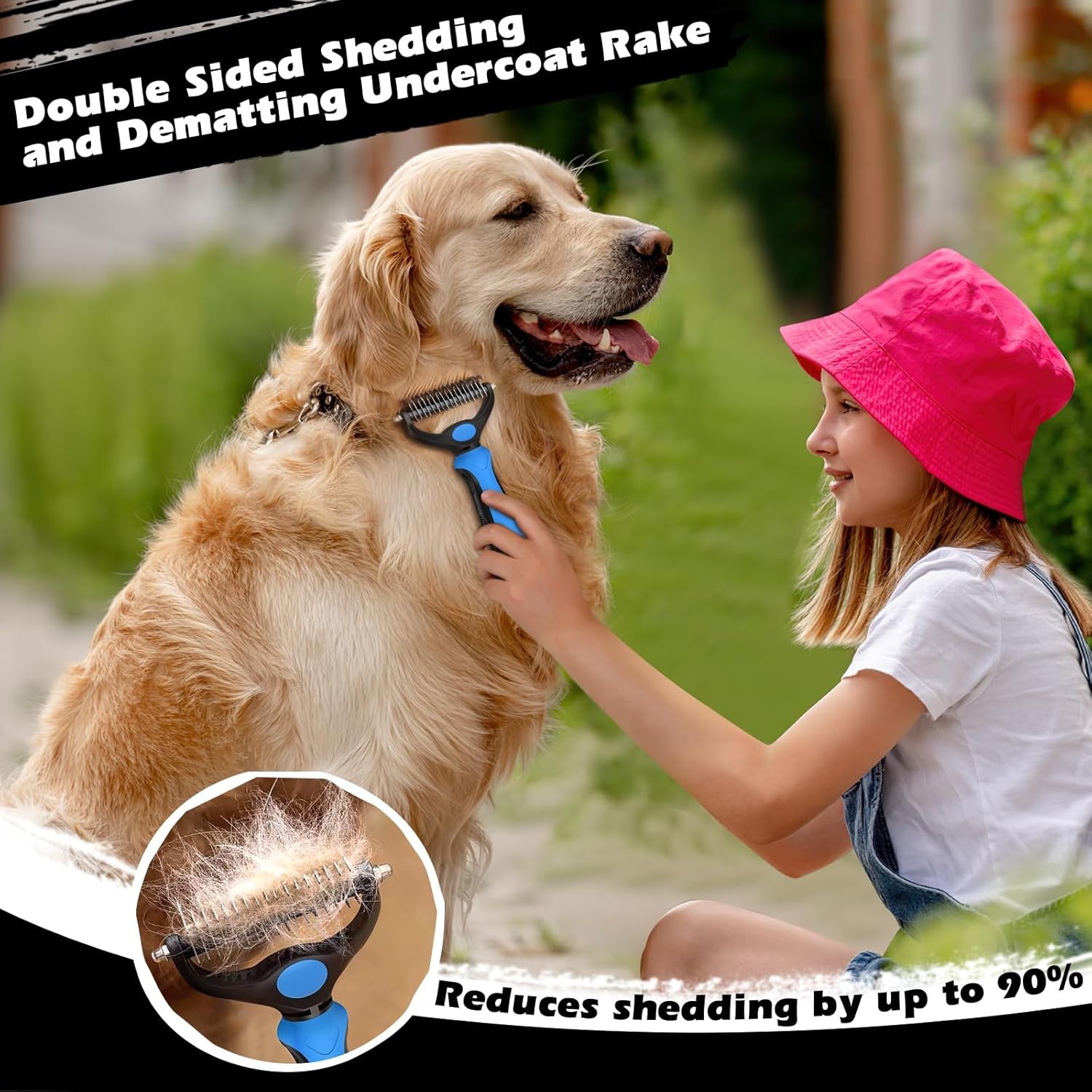 Ultimate Pet Grooming Set: 3PCS Self-Cleaning Slicker Brush, Dematting Comb & Flea Comb for Dogs, Cats & Horses - Skin-Friendly Deshedding Tools in Blue