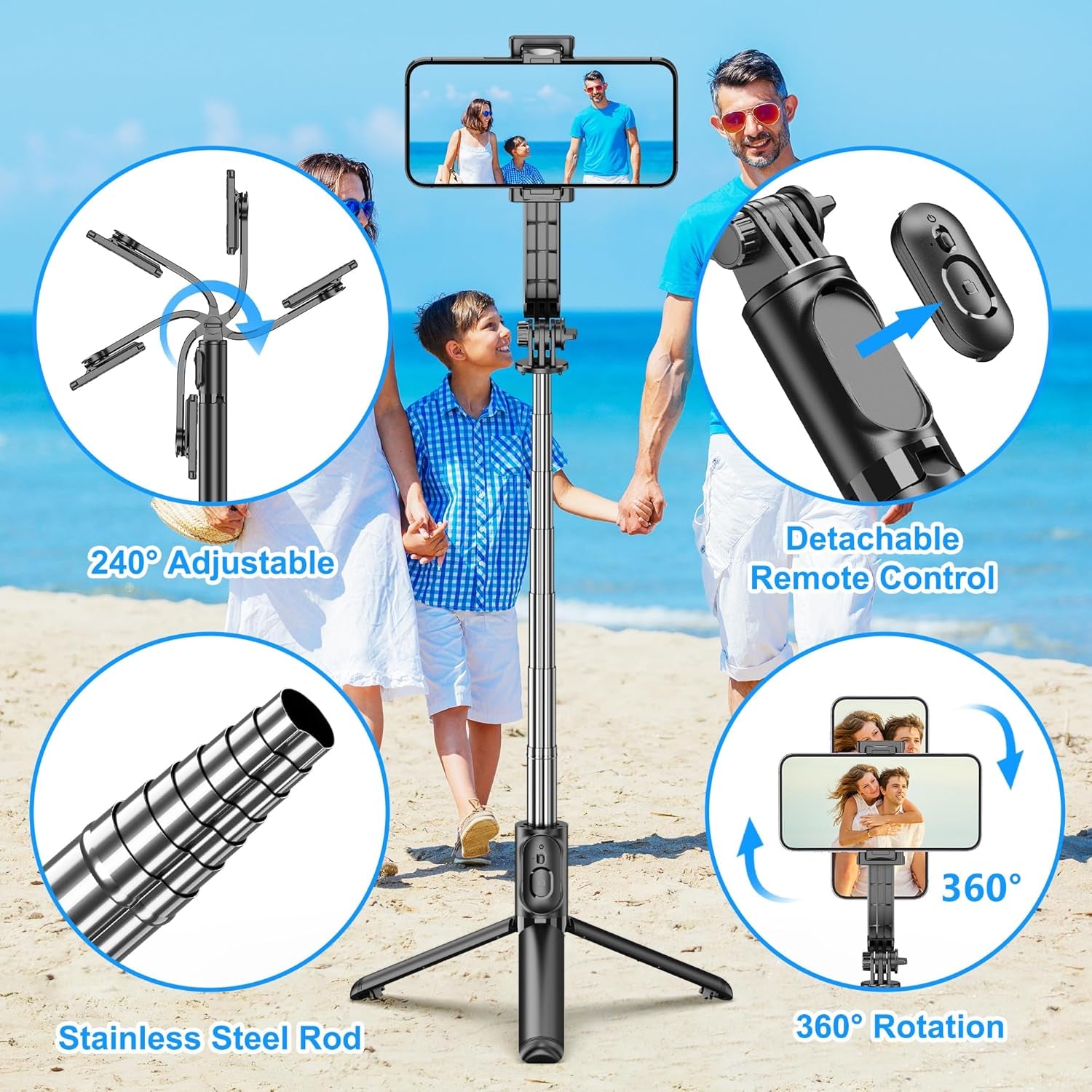 Extendable Selfie Stick Tripod with Wireless Remote - Lightweight & Portable, Compatible with iPhone 15/14/13/12 Pro, Samsung Smartphones & More