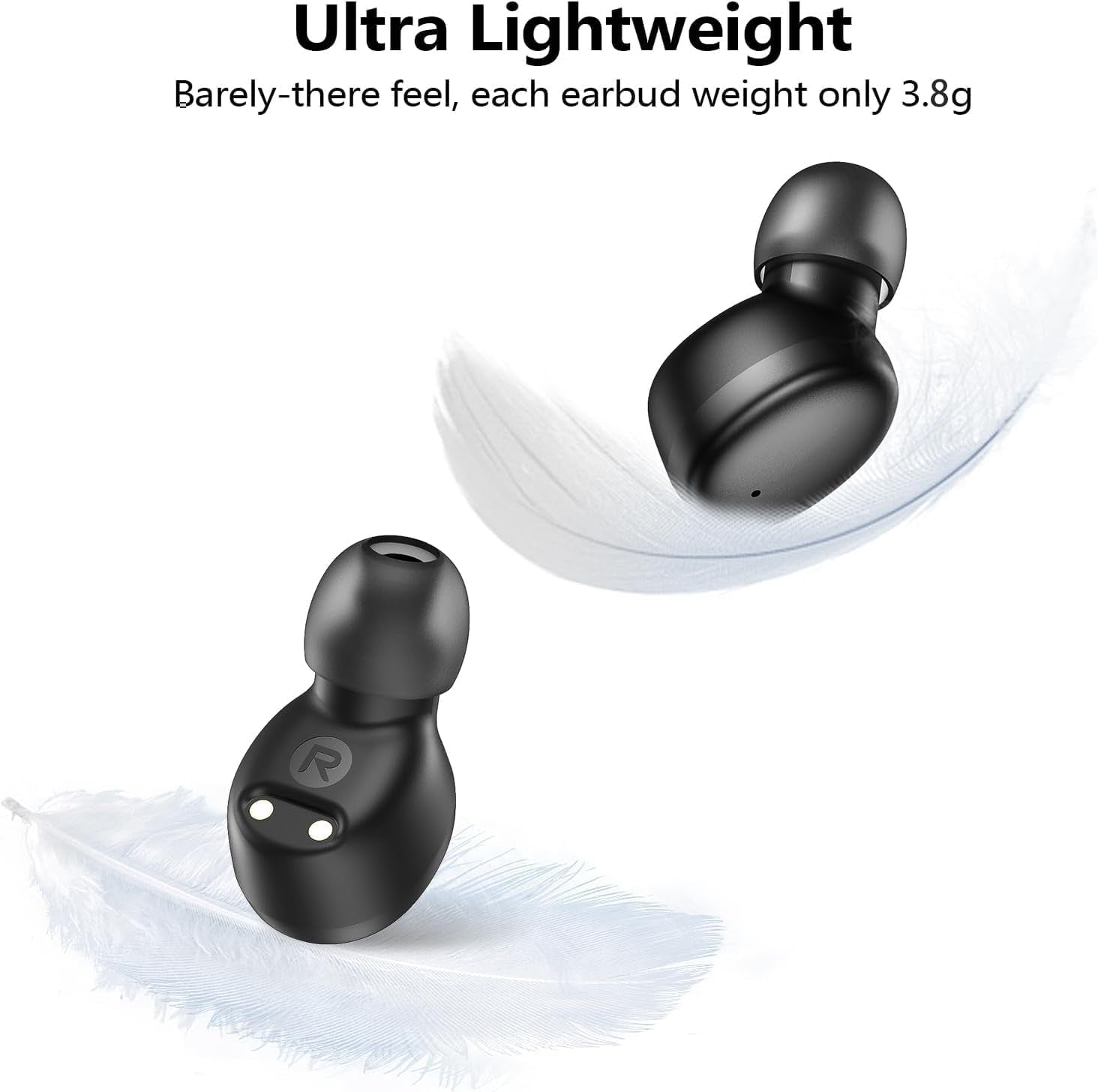 Bluetooth 5.3 Wireless Earbuds - Lightweight In-Ear Headphones with Deep Bass, Built-in Mics, and Clear Call Quality for Sports and Workouts