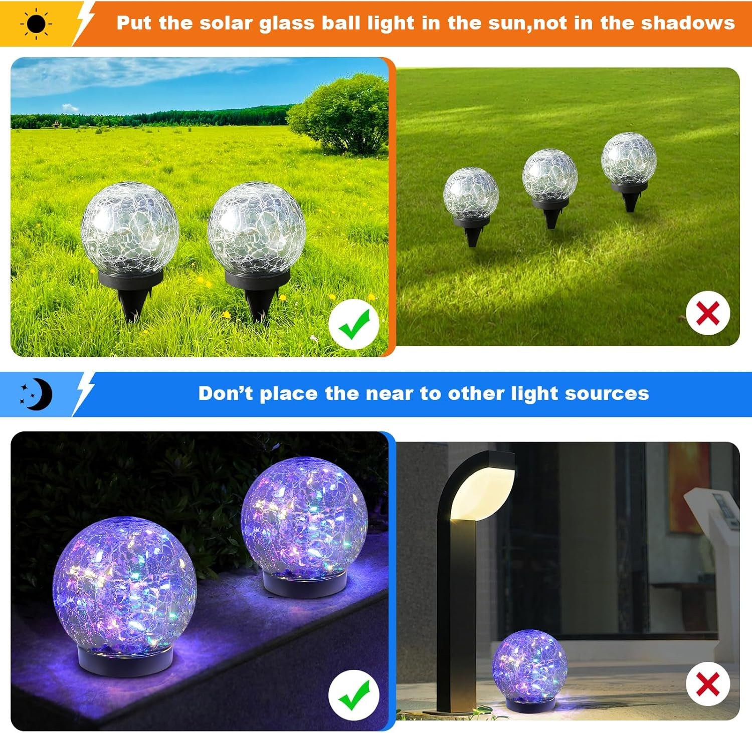 Illuminate Your Outdoors with  Solar Globe Lights - 2 Pack Cracked Glass Orbs for Stunning Lawn & Patio Decor - Waterproof & Stylish!