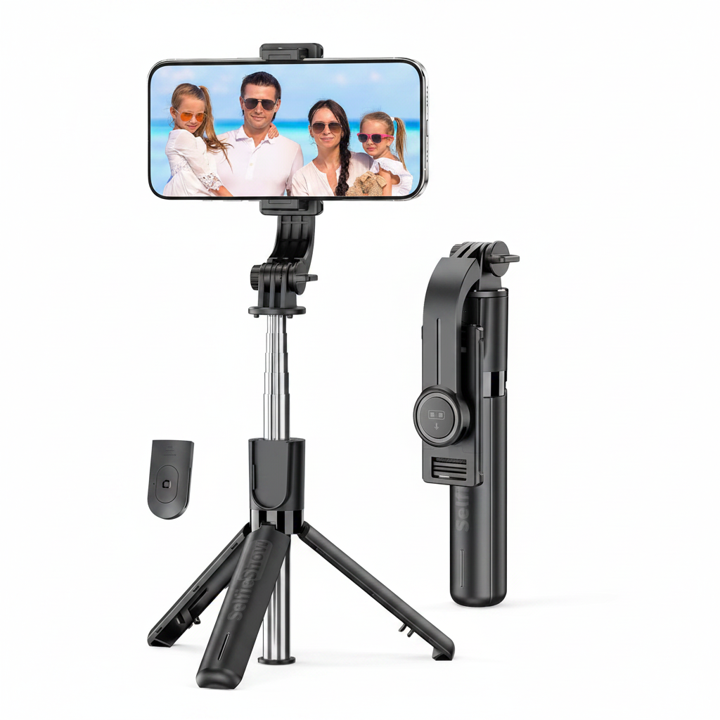 Ultimate 4-in-1 Portable Selfie Stick & Tripod with phone and tripod setup